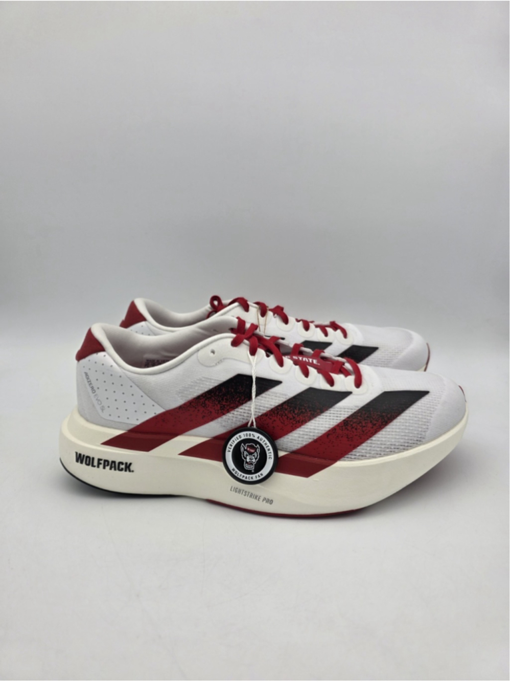 Adidas Adizero Evo SL Mens 7.5 White NC State Wolfpack Running Shoes JQ4571